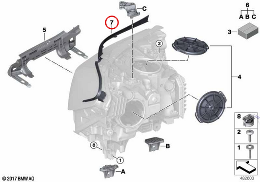 Junta de faro izquierdo OEM 63117461891 para BMW G32. Original BMW.