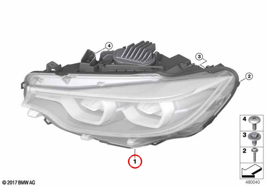 Feu avant gauche LED AHL OEM 63117478535 pour BMW F80 M3 LCI, F32, F33, F36, F82 M4, F83 M4… et plus. Original BMW.
