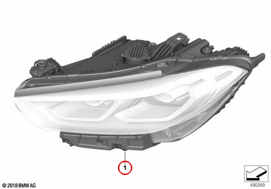 Lighthouse anteriore destro con tecnologia OEM Laserlight 63118085134 per BMW F93. BMW originale.