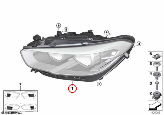 Adaptiver LED-AHL-Black-Line-Scheinwerfer links OEM 63118492461 für BMW 1er F20 LCI und F21 LCI mit Rechtslenkung. Original BMW