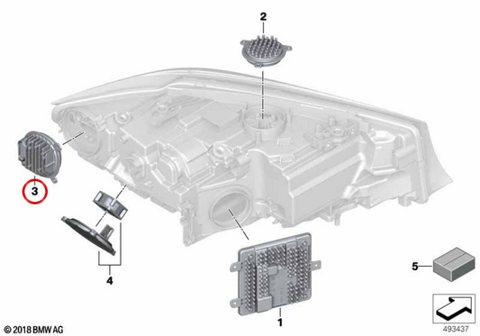 Módulo LED de pisca-pisca esquerdo/luzes diurnas OEM 63118496135 para BMW G20, G21. BMW genuíno.