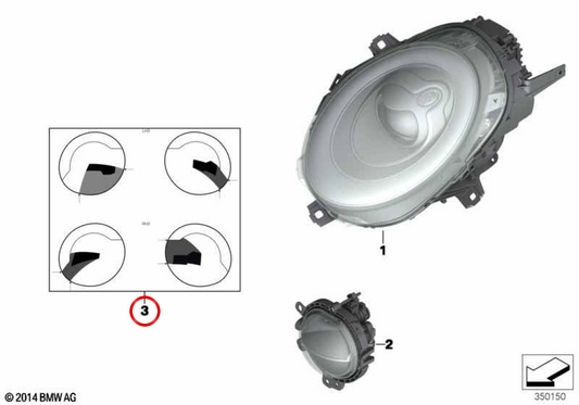 Satz Abdeckfolien für Frontscheinwerfer, Rechtslenker, bis 03/2018 OEM 63120040580 für MINI F54 Clubman, F55 5-Türer, F56 3-Türer und F57 Cabrio. Original BMW