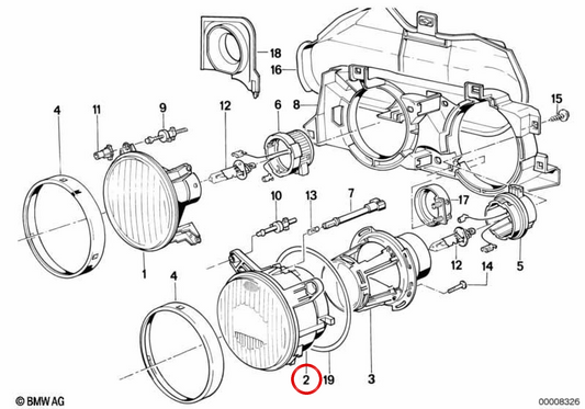 OEM Right Lighthouse Crystal 63121385762 für BMW E30. Original BMW.