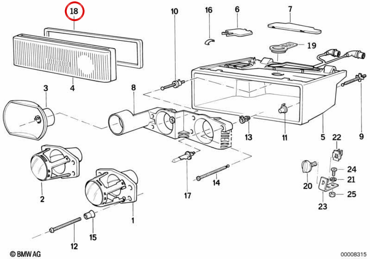 OEM-Scheinwerferdichtung 63121393855 für BMW 8er E31. Original BMW.