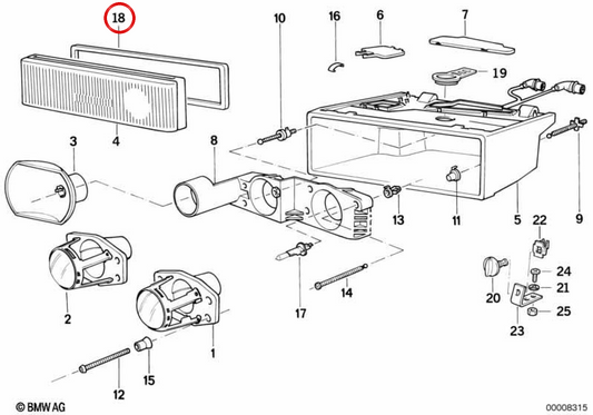 Junta de farol OEM 63121393855 para BMW Série 8 E31. Original BMW.