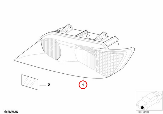 Rechte vordere Scheinwerfer mit zeitweise weißem OEM 63122497734 für BMW E36 und Z3. Original BMW.