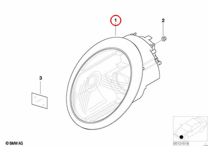 Faro sinistro OEM 63126911703 per MINI R50, R53. MINI originale.