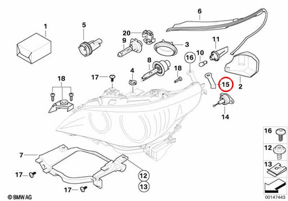 Supporto destro per Front Farm OEM 63126949634 per BMW E60, E60N, E61, E61N. BMW di riserva originale.