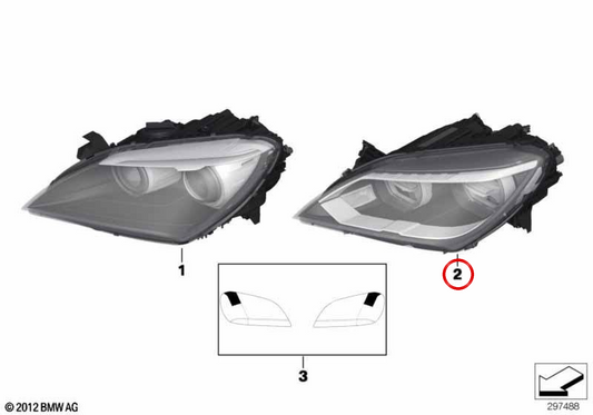 Farol LED esquerdo OEM 63127358357 para BMW F06, F12, F13. BMW genuíno.