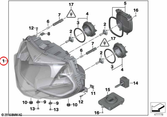 Farol dianteiro de xenônio OEM 63127701740 para motocicletas BMW K1200GT, K1300GT. Originais BMW Motorrad.