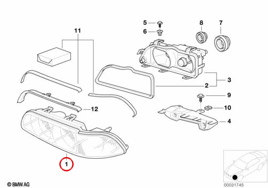 Couverture gauche du phare OEM 63128370885 pour BMW E39. BMW d'origine.