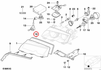 Junta de faro delantera OEM 63128380210 para BMW Serie 3 E46 (1998-2006). Original BMW.