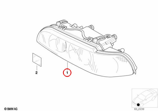 Farol dianteiro Xenon esquerdo com pisca branco OEM 63128386563 para BMW E39. BMW genuíno.