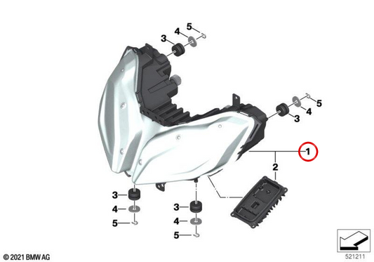 OEM Front-LED-Scheinwerfer 63128395690 für BMW F 900 XR (K84), F 900 XR A2 (K84) Motorräder. Original BMW Motorrad.