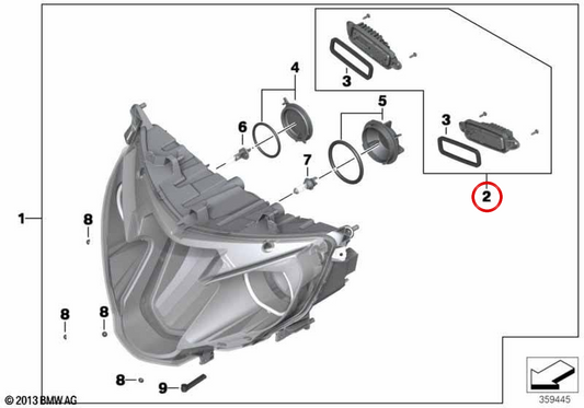 Module LED avant OEM 63128543005 pour motos BMW K1600 GT, K1600 GTL, R1200 RT, R1250 RT... et plus encore. BMW Motorrad d'origine.