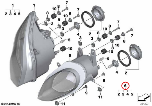 Feu de route avant OEM 63128549327 pour motos BMW S 1000 RR (K46, 2014-2018). BMW Motorrad d'origine.