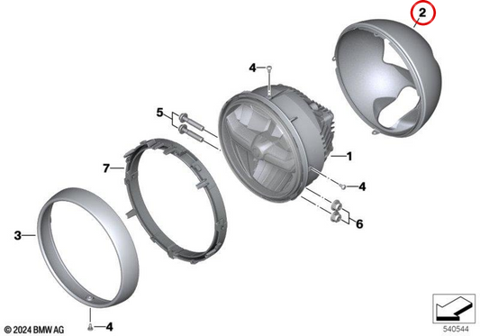 Carcaça preta do farol OEM 63129898681 para motocicletas BMW R 18, R 12 nineT, R 12... e muito mais. Originais BMW Motorrad.