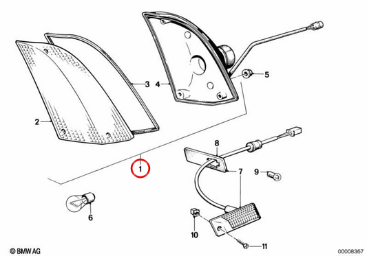 Intermitente derecho OEM 63131360362 para BMW E24. Original BMW.