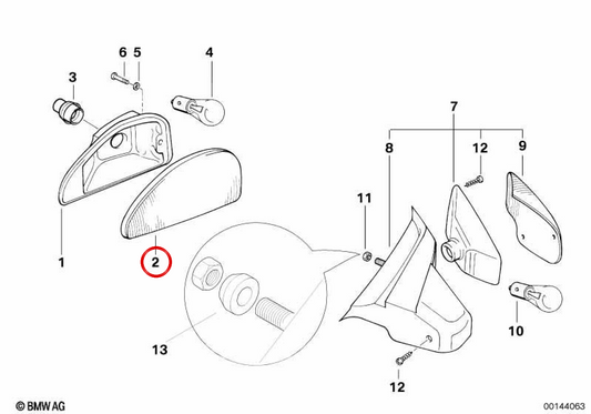 Vetro indicatore di direzione sinistro OEM 63132306145 per moto BMW R1100S, R1100RS. Originale BMW Motorrad