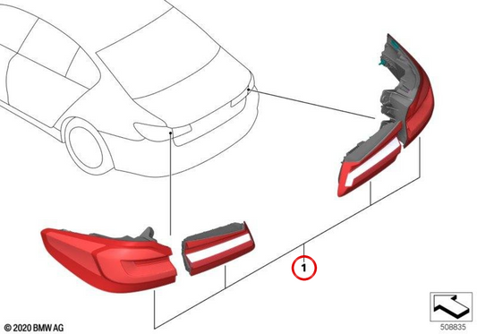 Kit de actualización de pilotos traseros OEM 63135A2AEC1 para BMW G31. Original BMW.