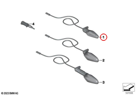 Sinal de mudança de direção LED OEM 63138557188 ​​​​para BMW Motorrad R nineT, R nineT Pure, R nineT Scrambler, R nineT Urban G/S, R nineT Racer. Originais BMW Motorrad.