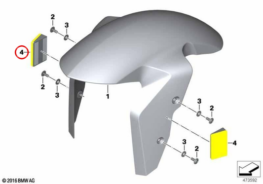 Reflector catadiottrico laterale giallo OEM 63141540587 per moto BMW C 650 GT, R 1200 RS, R 1250 RS, S 1000 R, S 1000 RR, M 1000 RR, M 1000 R... e altri. Originale BMW Motorrad