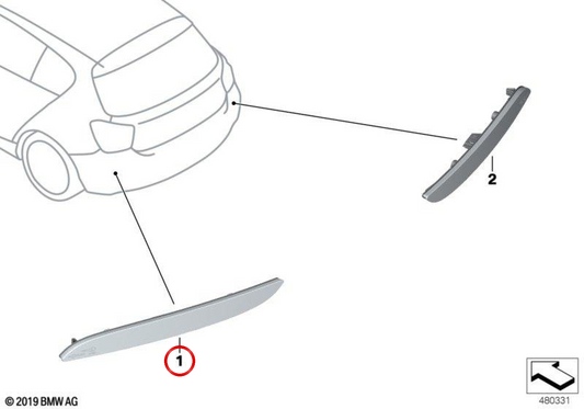 Links hinterer Catadioptric OEM 63147363787 für BMW 1 F20 LCI-Serie, F21 LCI (2014-2019). Original BMW.