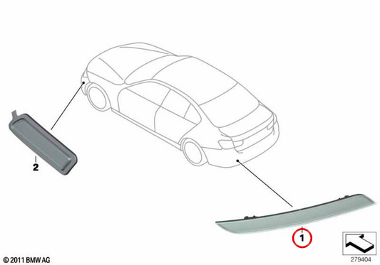 Links hinterer Reflektor OEM 63147382233 für BMW 3 F30 -Serie, 4 F32 -Serie, F33, F36 ... und mehr. Original BMW.
