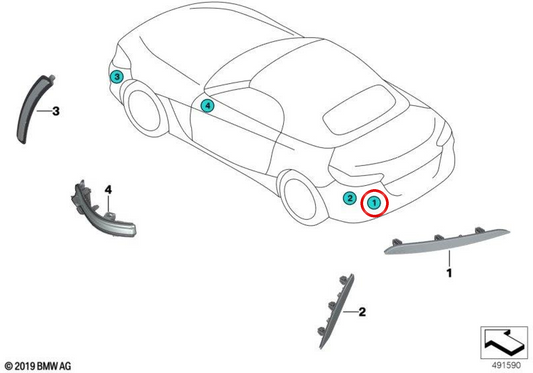 Réflecteur arrière droit OEM 63147439022 pour BMW G29. BMW d'origine.
