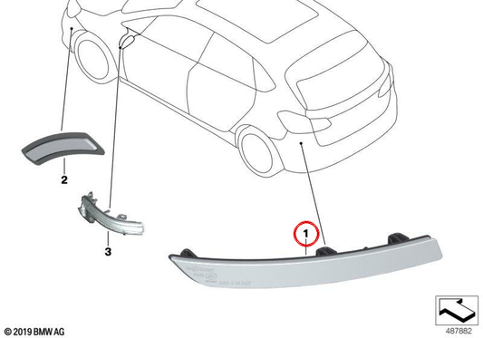 Refletor traseiro esquerdo OEM 63147850601 para BMW Série 2 Active Tourer (F45), Série 2 Gran Tourer (F46). BMW genuíno.