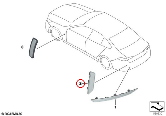 Izquierdo OEM Reflector arrière 63148084785 pour BMW G60, G61, G68. BMW d'origine.