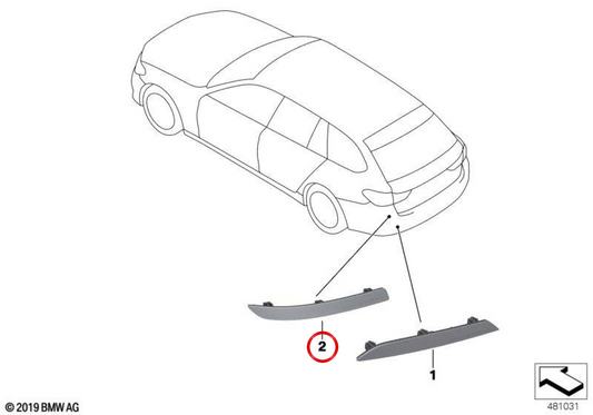 Riflettore posteriore sinistro OEM 63149463763 per BMW G30, G31, G38. BMW originale.
