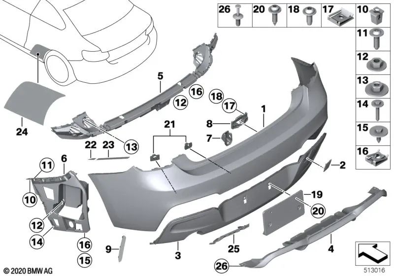 Right side bumper guide for BMW 2 Series F87, F87N (OEM 51128062186). Original BMW