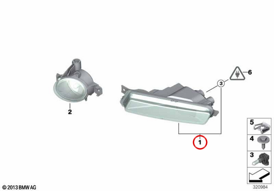 Faróis de nevoeiro esquerdos OEM 63177181287 para BMW E81, E87. BMW genuíno.