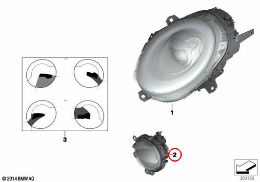 Fendinebbia anteriore sinistro OEM 63177298331 per MINI F56, F55, Clubman F54, Cabrio F57. MINI originale.