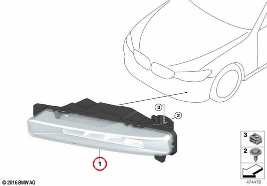 Farol de neblina LED direito OEM 63177349132 para BMW G30, G31, G38, G32. BMW genuíno.