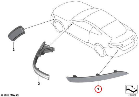 Riflettore posteriore Izquierdo OEM 6317445783 per BMW G14, G15, G16. BMW originale.