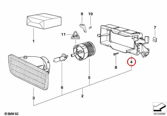 Suporte do farol de nevoeiro dianteiro esquerdo OEM 63178357393 para BMW Série 3 E36 316i, 316g, 318i, 320i, 323i, 325i, 328i, M3... e mais. Original BMW.