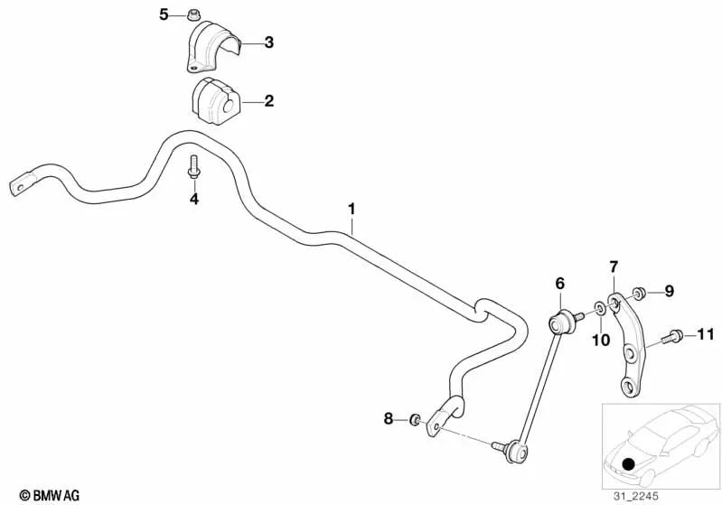 Soporte de Goma Estabilizador para BMW E39 (OEM 31351093794). Original BMW.