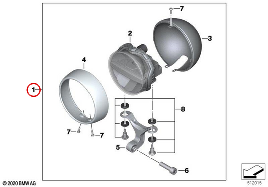 Chrom-LED-Zusatzscheinwerfer OEM 63179443350 für BMW R 18, R 18 Classic, R 18 Transcontinental Motorräder. Original BMW Motorrad.