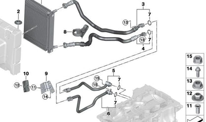 Soporte de tubería de refrigeración de aceite OEM 17222283586 para BMW E90, E92, E93, F10, F90, G90, F06, F12, F13, G70, F91, F92, F93, F95, G05, F96, G06, G07, G09. Original BMW.