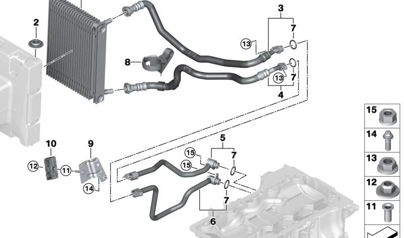 Radiador de óleo de motor externo para BMW X5 F95, G05N, X6 F96, G06N, X7 G07N, XM G09 (OEM 17217887304) BMW original