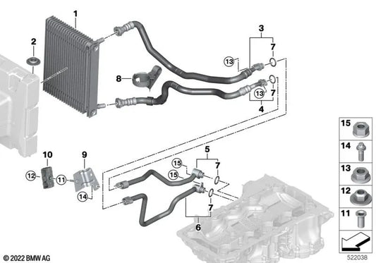 Motorölkältemittelrohr, Teil 2 für BMW X5 F95N, G05N, X6 F96N, G06N, X7 G07N, XM G09 (OEM 17228854984). Original BMW.