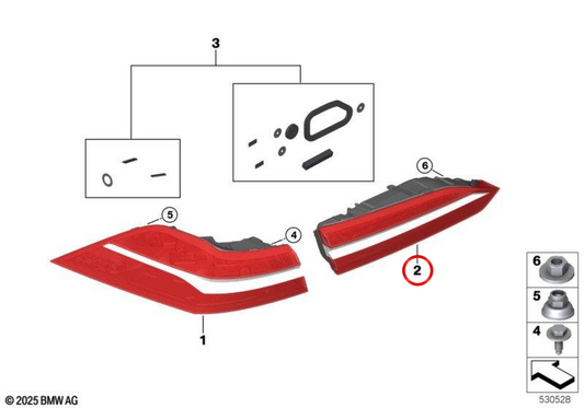 Pilote arrière gauche OEM 63215A01AD1 pour BMW G60, G61. BMW d'origine.