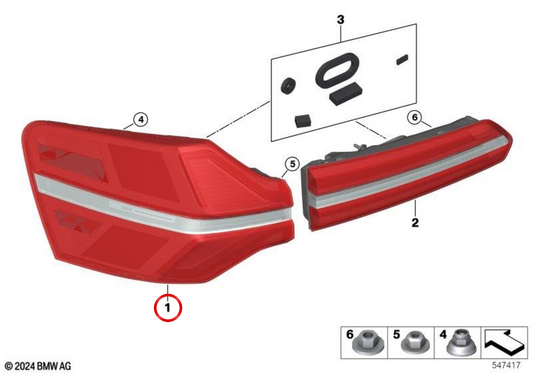 Right Side Tail Light OEM 63215A0F006 for BMW X3 (G45) 2023-2025. Genuine BMW.