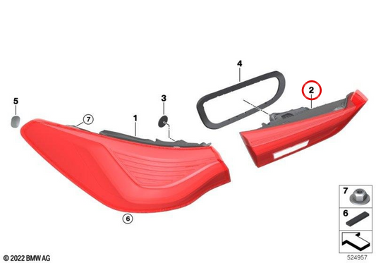 Pilota posteriore sinistro del cancello OEM 63215A37AC3 per BMW G22, G23, G26, G83. BMW originale.