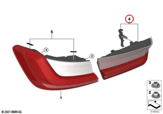 Luz traseira esquerda do porta-malas OEM 63215A3BC63 para BMW G20, G80. BMW genuíno.
