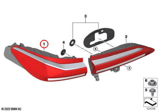 Lanterna traseira direita OEM 63215A3CD38 para BMW G70. BMW genuíno.