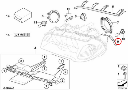Sacca d'argento OEM 63217161306 per BMW E90, E92, E93, F34, E83, G01, G08, G02, F98, E70, E71, E72, E89. BMW originale.