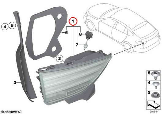 Luz trasera portón trasero izquierda para BMW Serie 5 F07 (OEM 63217199637). Original BMW